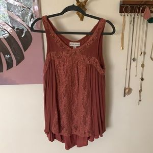 Boho dusty rose lace tank top